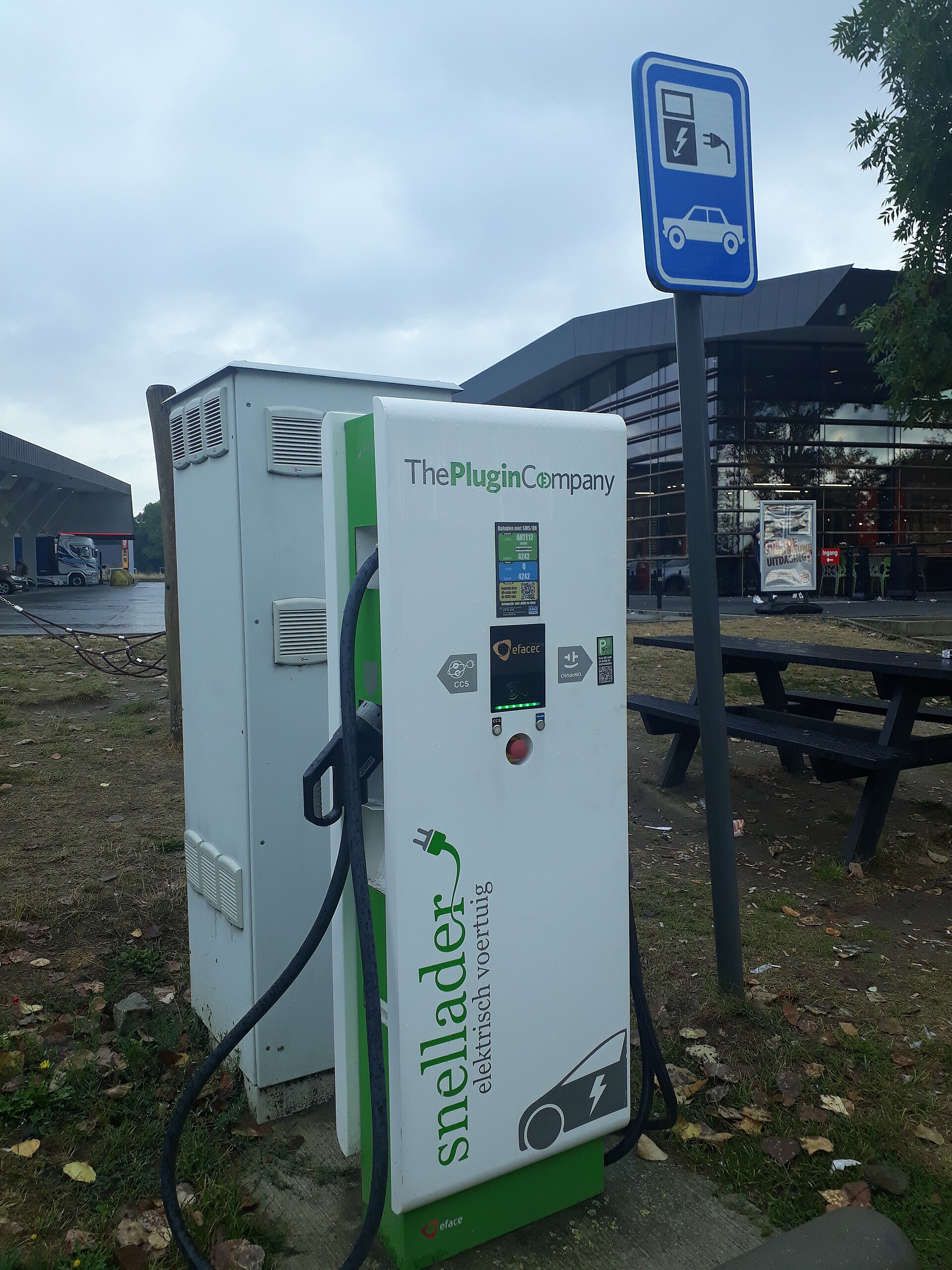 A public EV fast-charging station